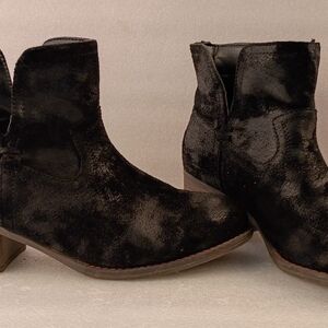 Women’s Faux Suede Ankle Boots Size 8 Black Low Block Heel Pre-Owned